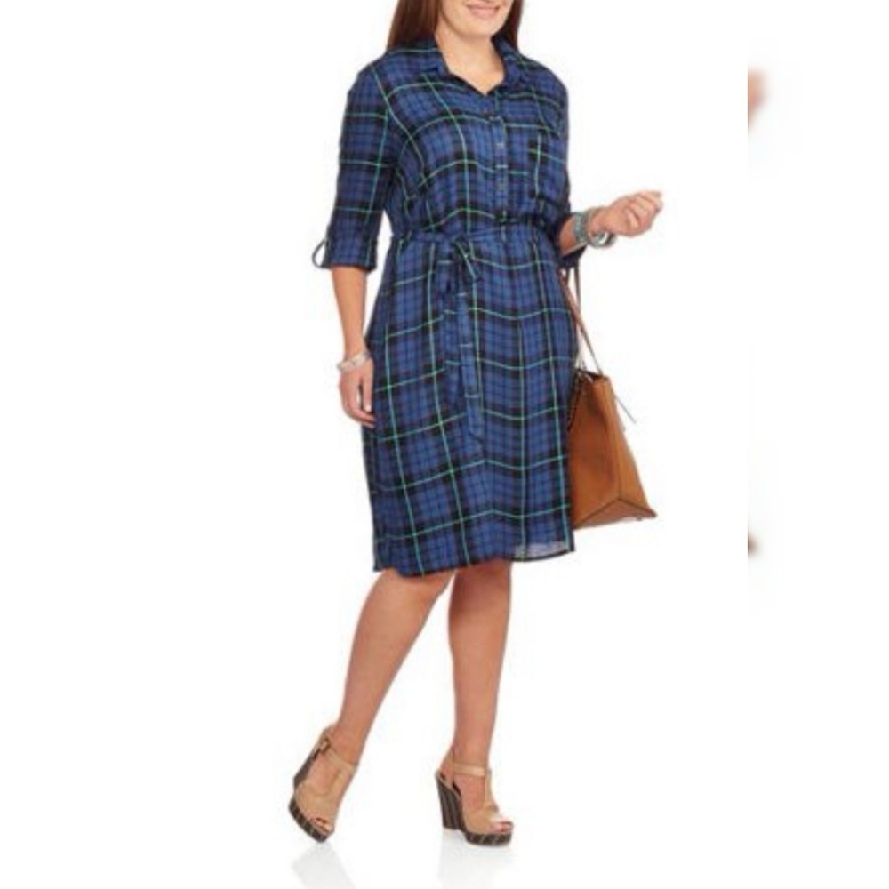 Faded Glory Blue Plaid Shirt Dress Tunic